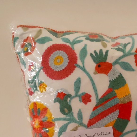 Levtex Home Throw Pillow 18" x 18"  Peacock Flowers Cotton Multi Color - Picture 6 of 11